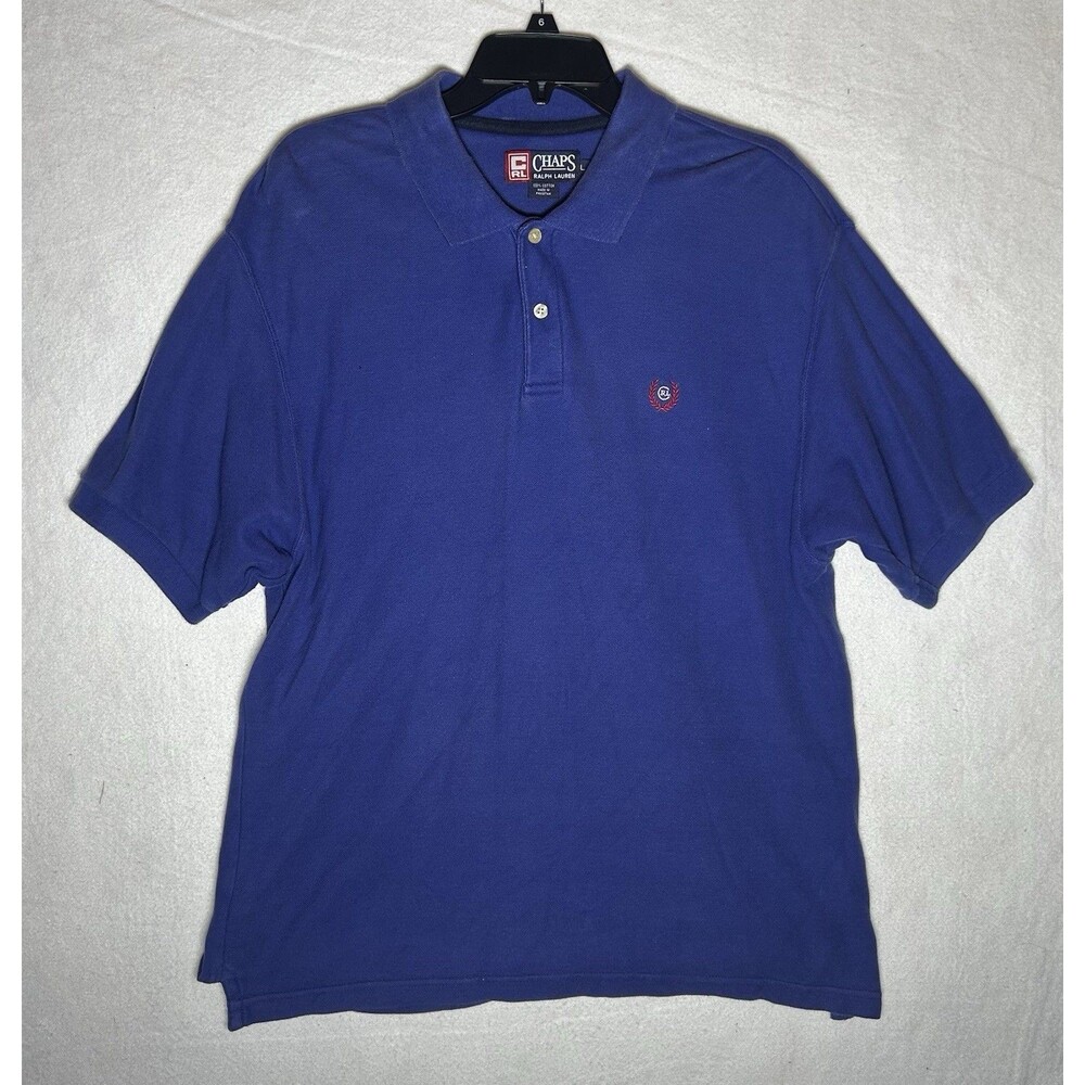 Vintage Chaps Ralph Lauren Men's L Blue Cotton Short Sleeve Polo Shirt